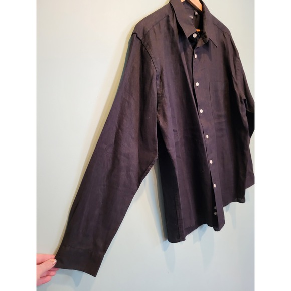 Mens Structure Black Linen  Long Sleeve Button Up Shirt Sz L - Picture 2 of 5